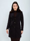 Women Grey Self Design Fur Collar Full Sleeve Coat