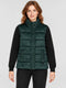 Women Green Solid Stand Collar Sleeveless Puffer Jacket
