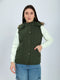 Women Green Solid Detachable Hood Sleeveless Jacket