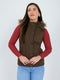 Women Brown Solid Detachable Hood Sleeveless Jacket