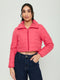Women Pink Solid Collar Full Sleeve Puffer Crop Jacket