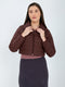Women Burgundy Solid Collar Full Sleeve Puffer Jacket