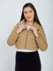 Women Beige Solid Collar Full Sleeve Puffer Jacket