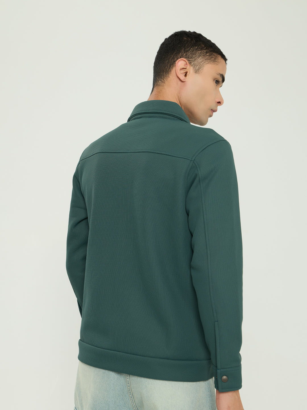 Men Green Solid Collar Full Sleeve Sweatshirt