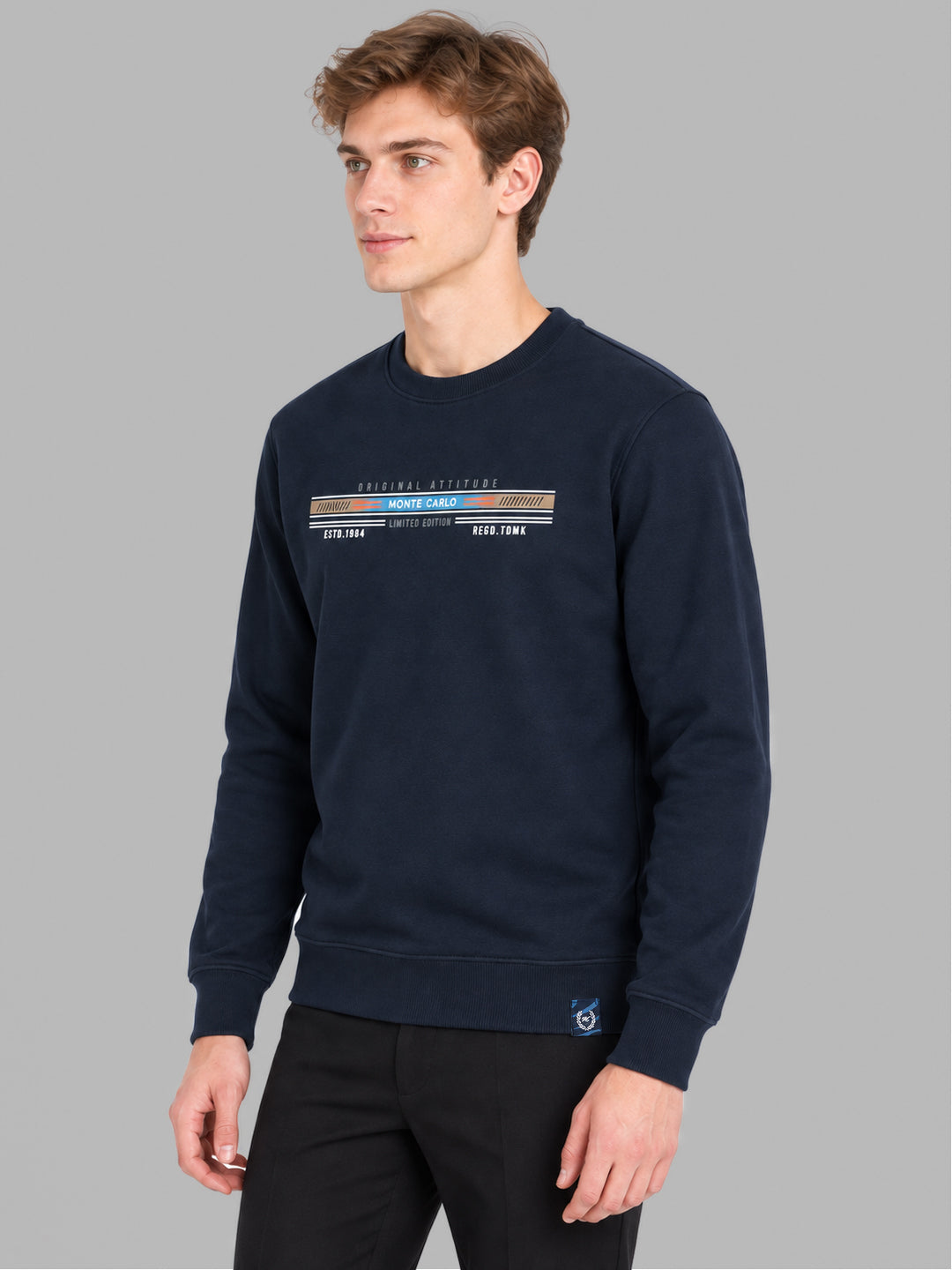 Men Blue Solid Round Neck Full Sleeve Sweatshirt