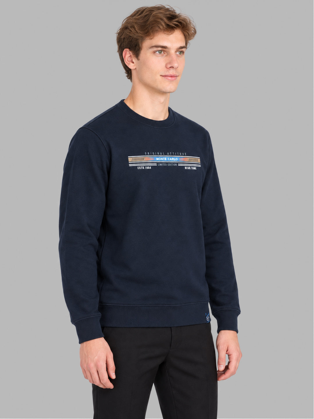 Men Blue Solid Round Neck Full Sleeve Sweatshirt