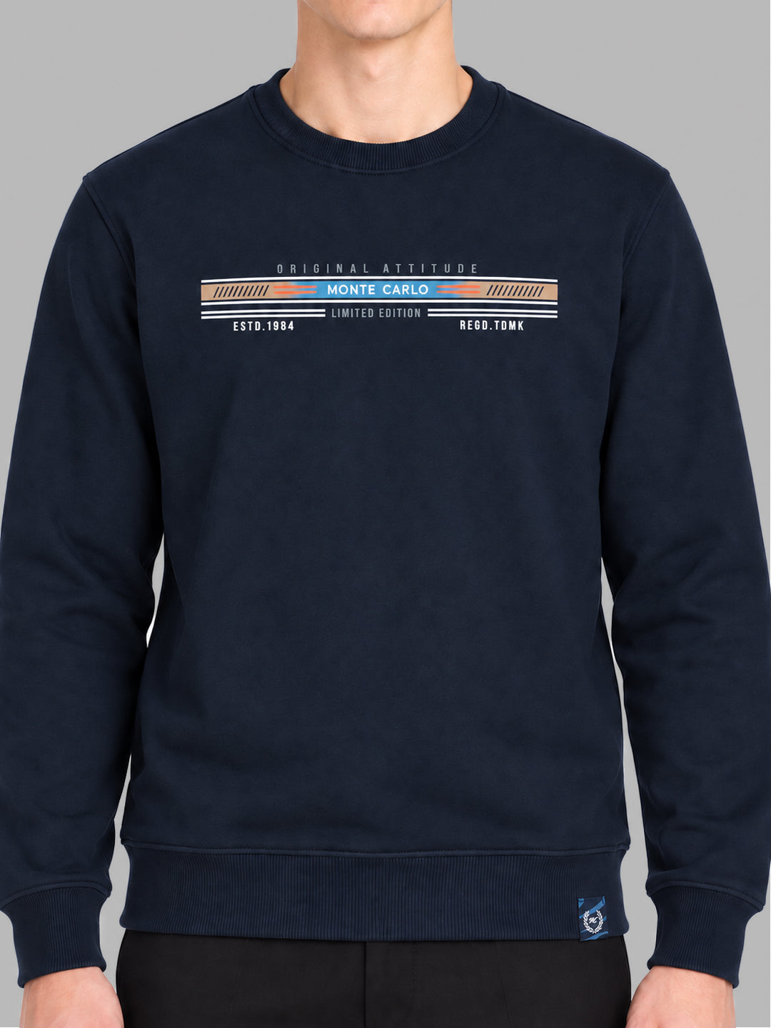 Men Blue Solid Round Neck Full Sleeve Sweatshirt
