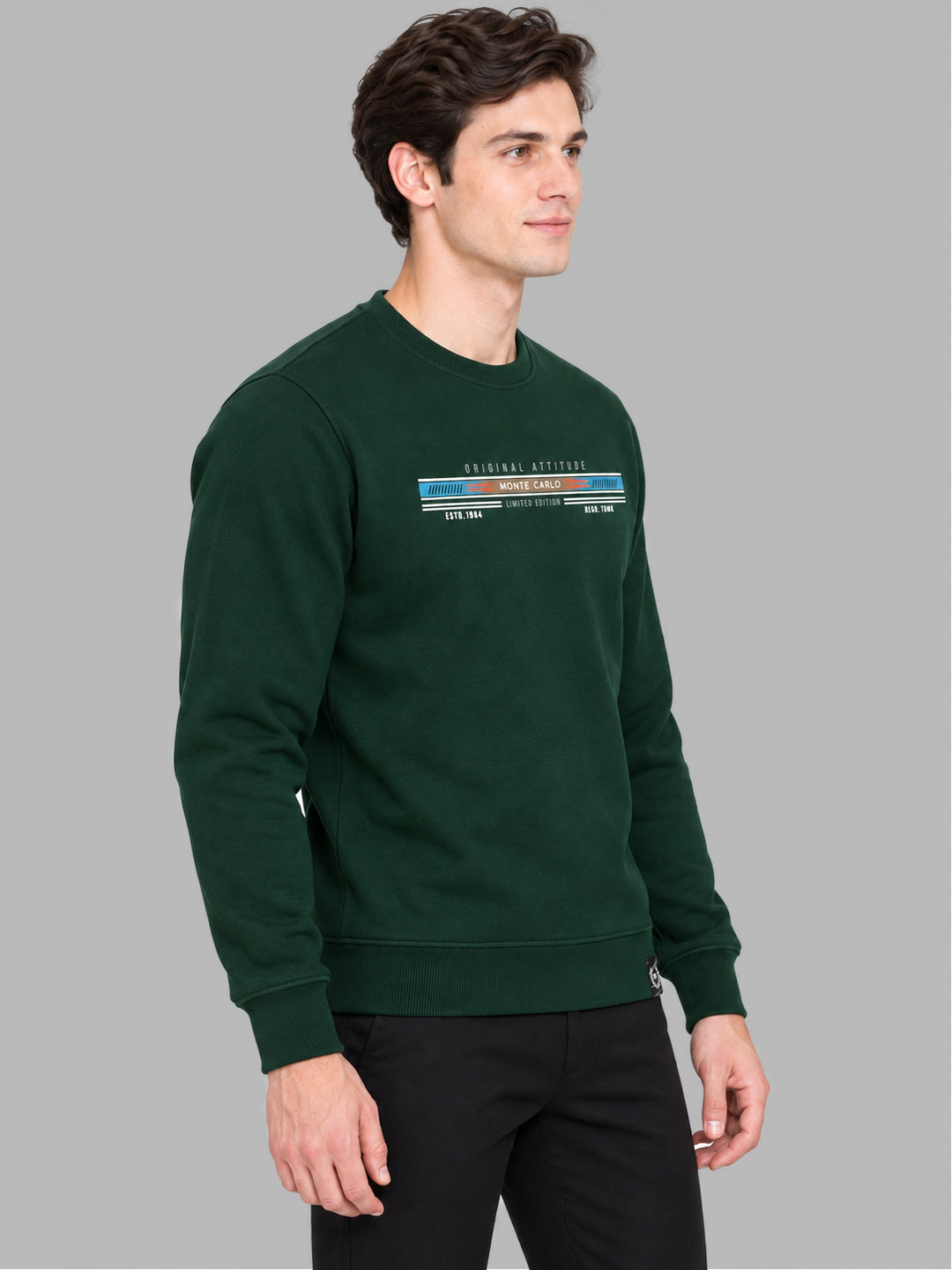 Men Green Solid Round Neck Full Sleeve Sweatshirt