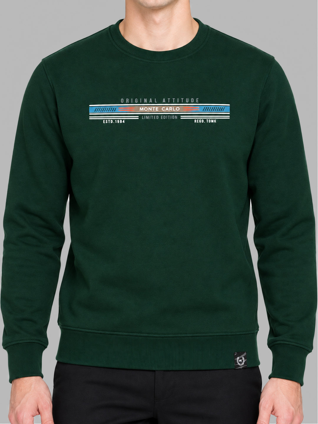 Men Green Solid Round Neck Full Sleeve Sweatshirt