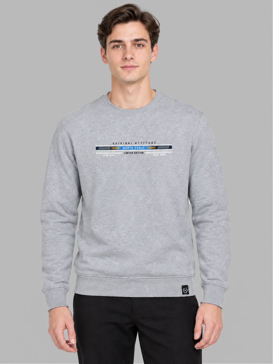 Men Grey Solid Round Neck Full Sleeve Sweatshirt