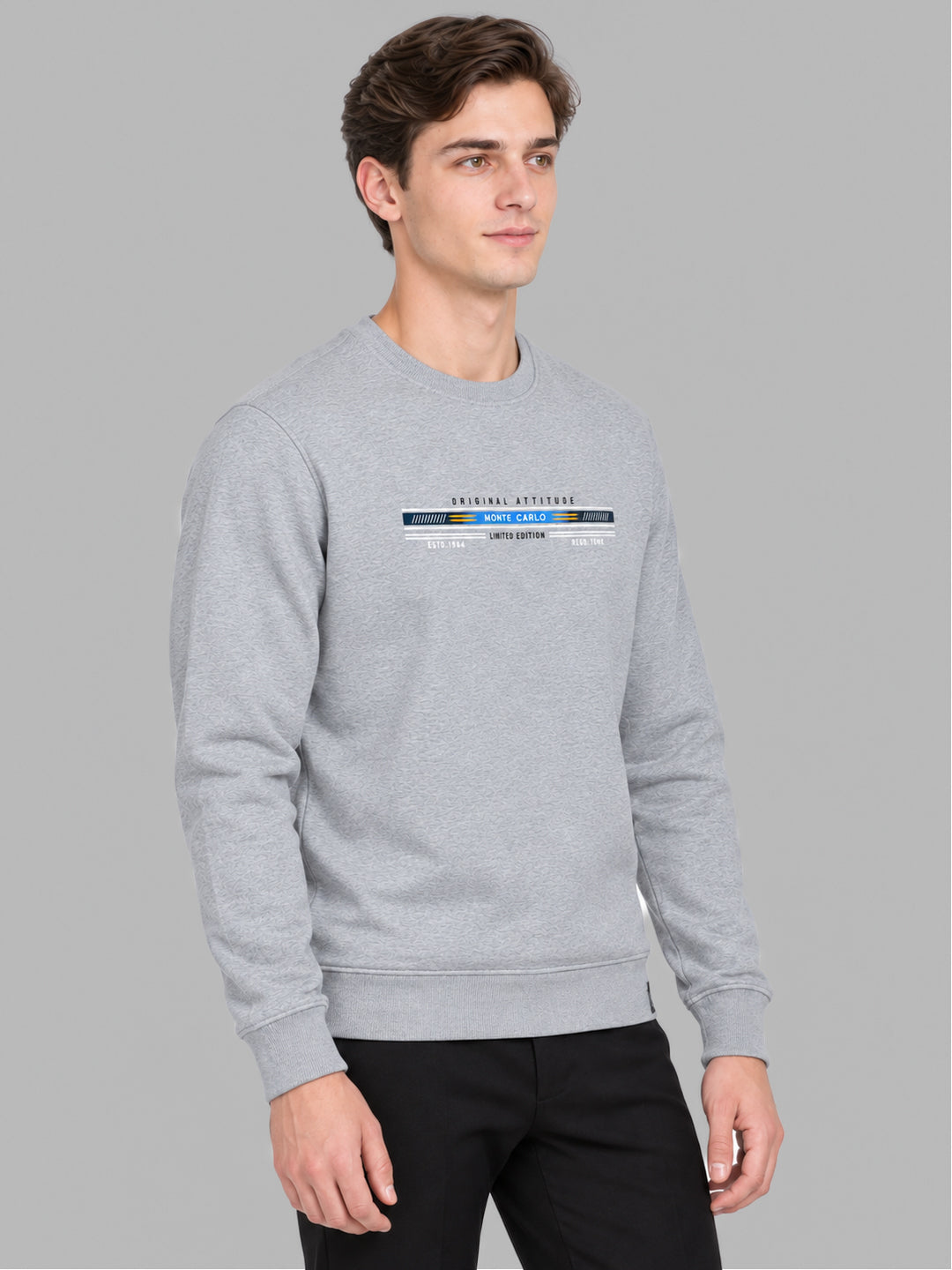 Men Grey Solid Round Neck Full Sleeve Sweatshirt
