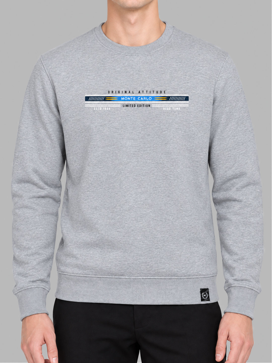 Men Grey Solid Round Neck Full Sleeve Sweatshirt