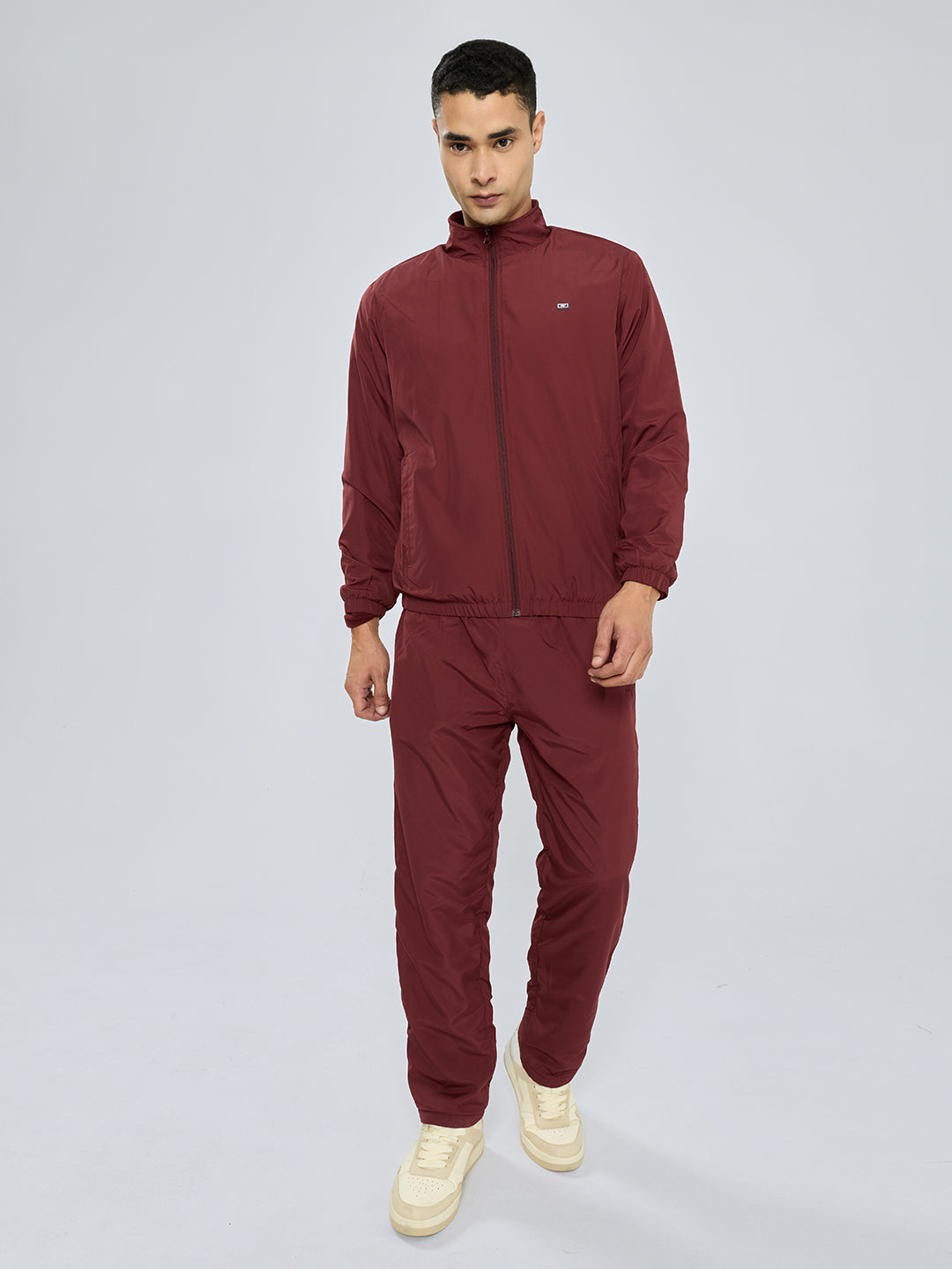 Men Maroon Solid Collar Full Sleeve Winter Tracksuit