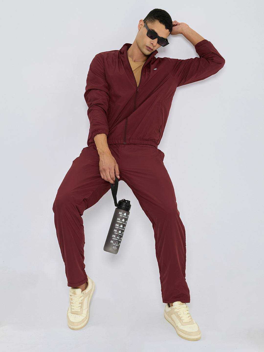 Men Maroon Solid Collar Full Sleeve Winter Tracksuit