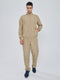 Men Camel Brown Solid Collar Full Sleeve Winter Tracksuit
