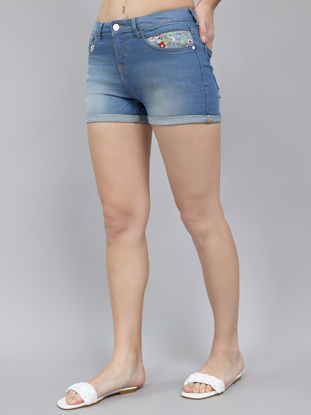 Women Blue Light Wash Regular Fit Shorts