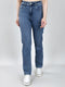 Women Blue Solid Straight Fit Denim