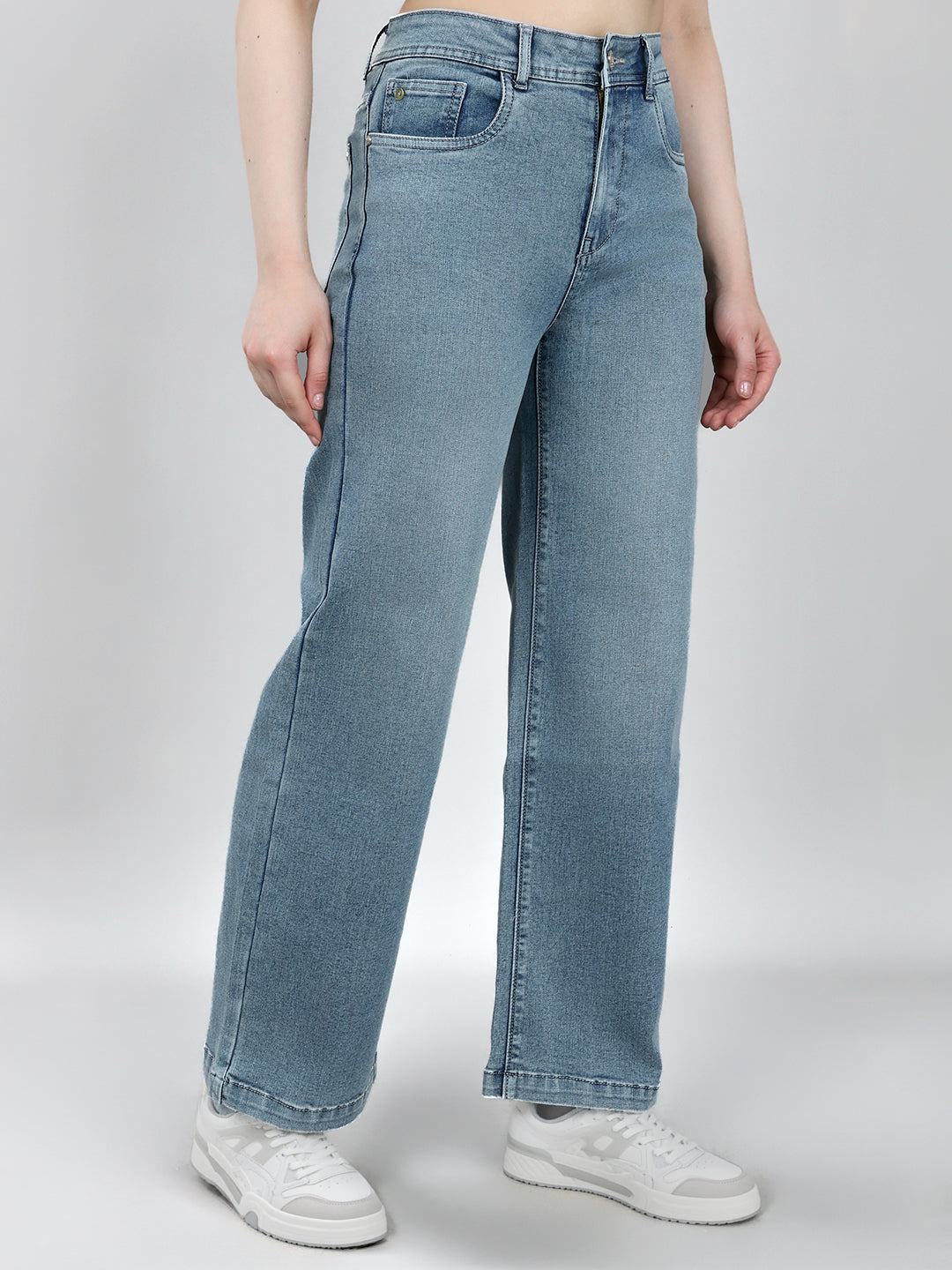 Women Blue Solid Regular Fit Denim