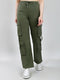 Women Olive Solid Straight Fit Cargo