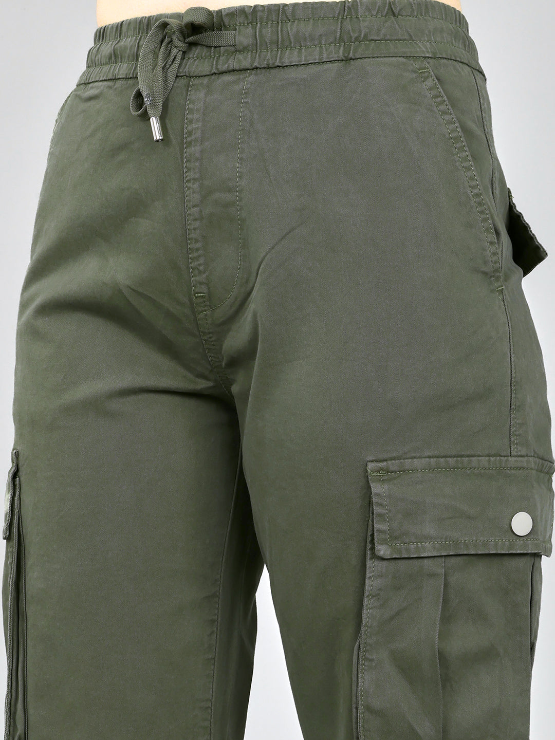 Women Olive Solid Straight Fit Cargo