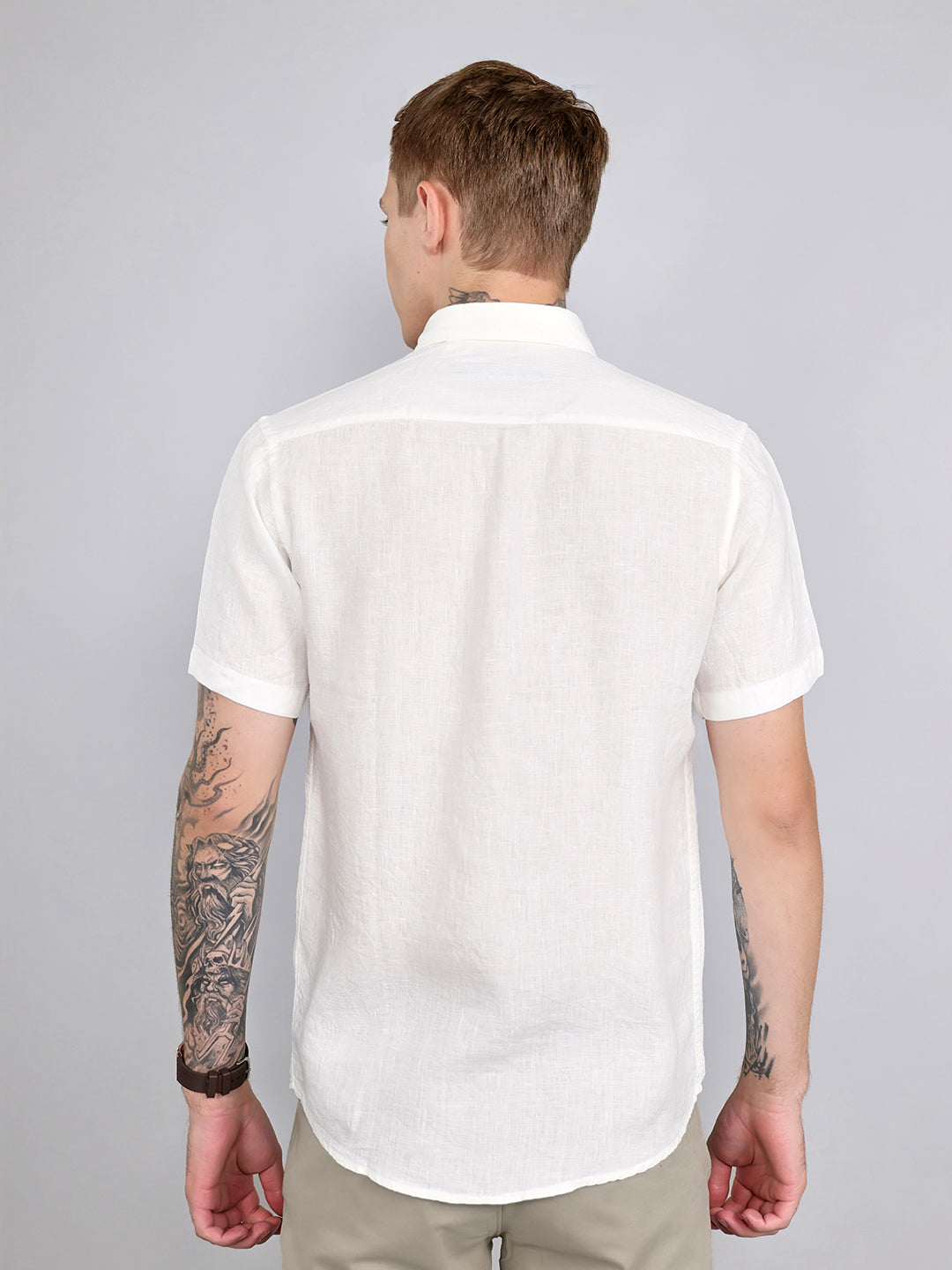 Men White Solid Collar Half Sleeve Shirt