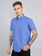 Men Blue Solid Collar Half Sleeve Shirt
