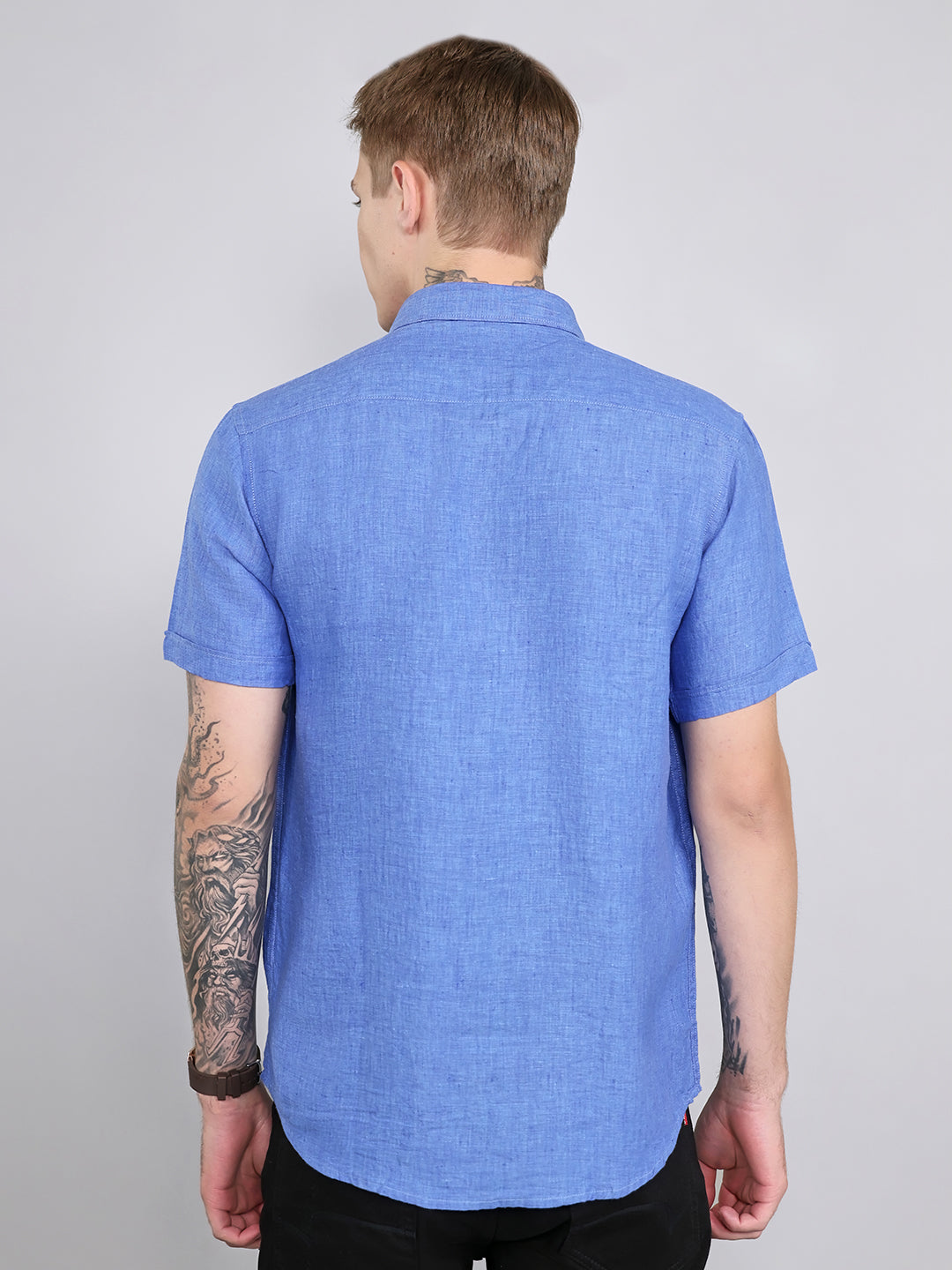 Men Blue Solid Collar Half Sleeve Shirt