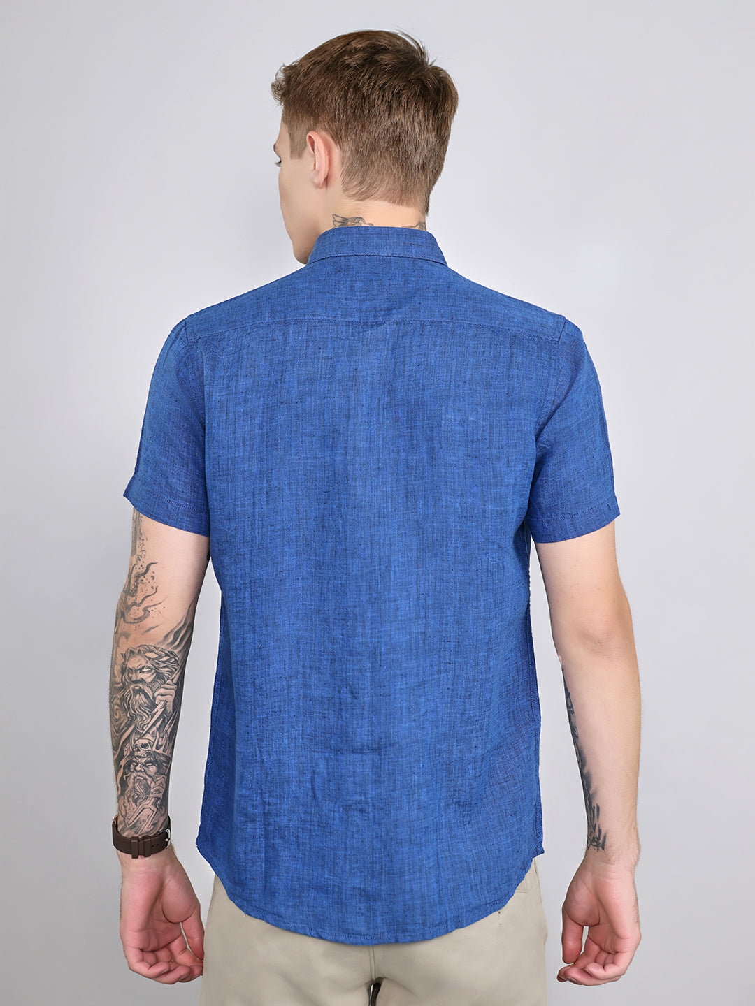 Men Navy Blue Solid Collar Half Sleeve Shirt