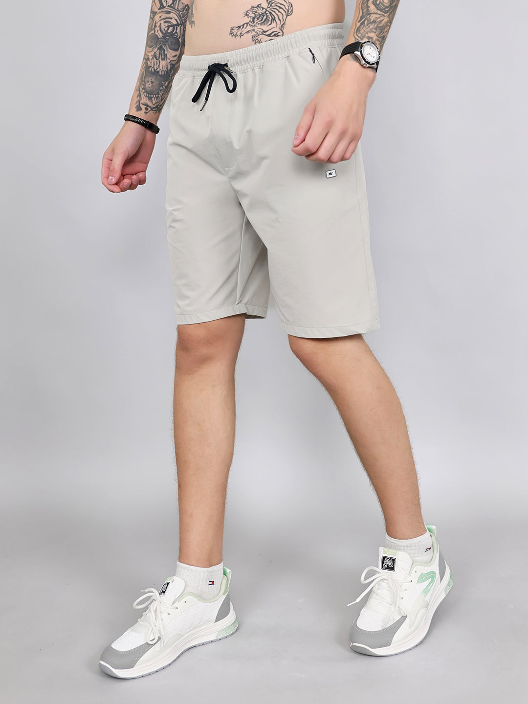 Men Grey Solid Regular Fit Shorts