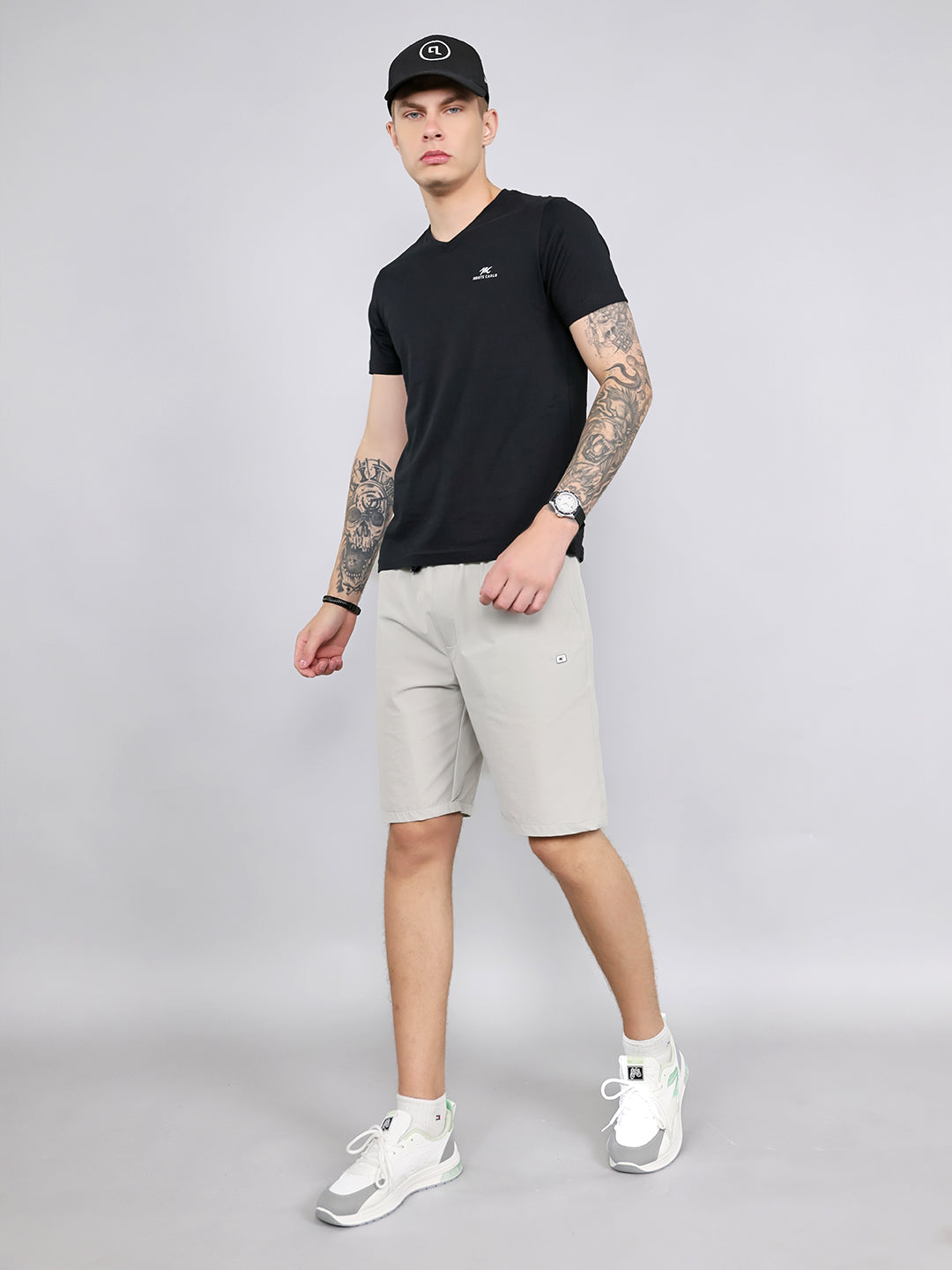 Men Grey Solid Regular Fit Shorts