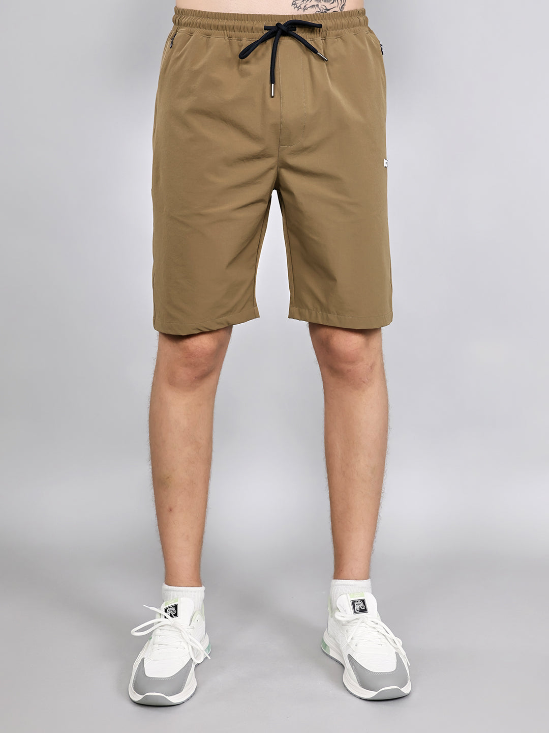 Men Khaki Solid Regular Fit Shorts
