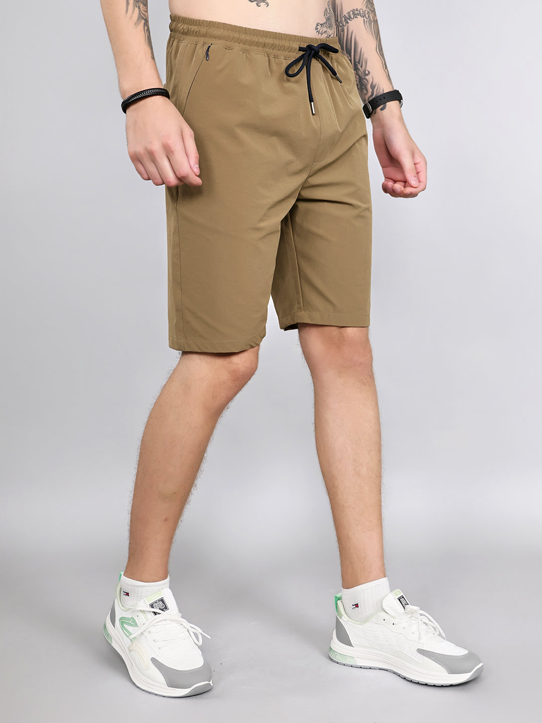 Men Khaki Solid Regular Fit Shorts