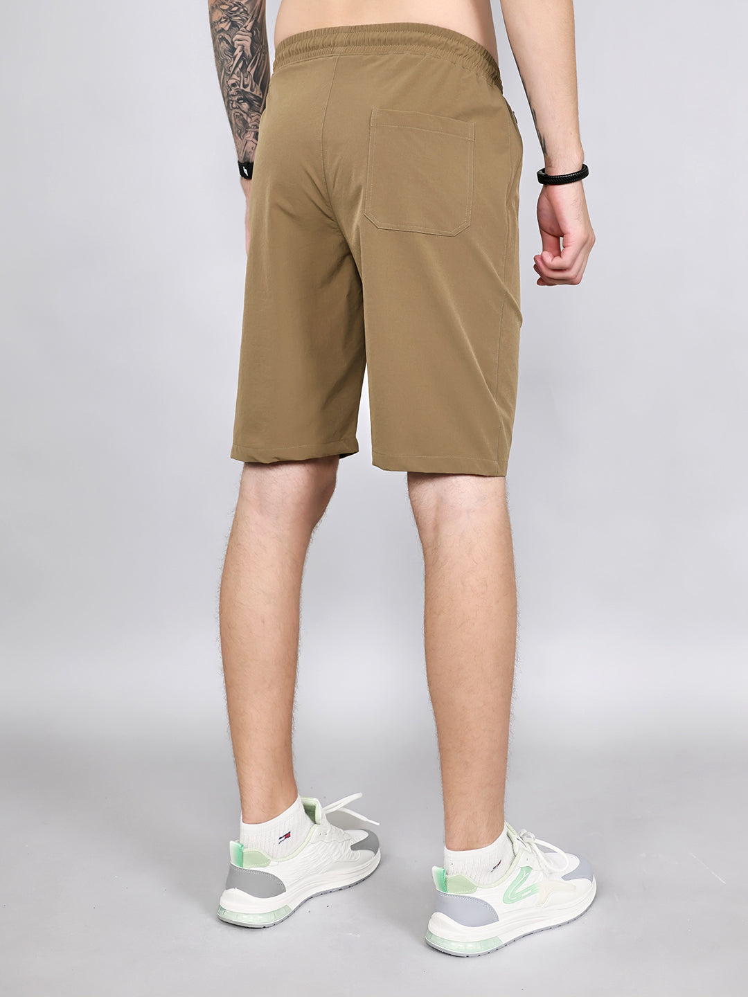 Men Khaki Solid Regular Fit Shorts