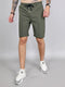 Men Olive Solid Regular Fit Shorts