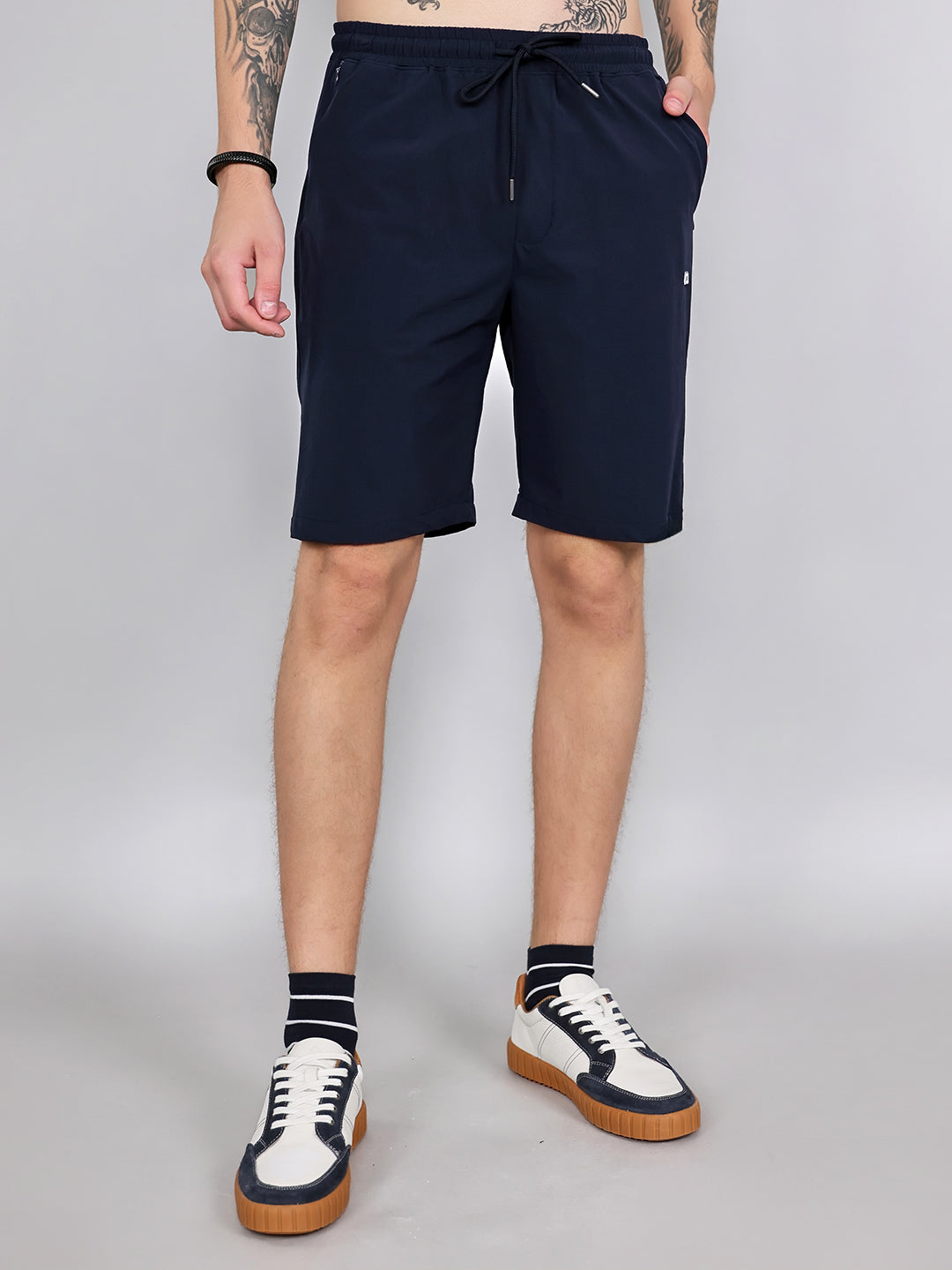 Men Blue Solid Regular Fit Shorts
