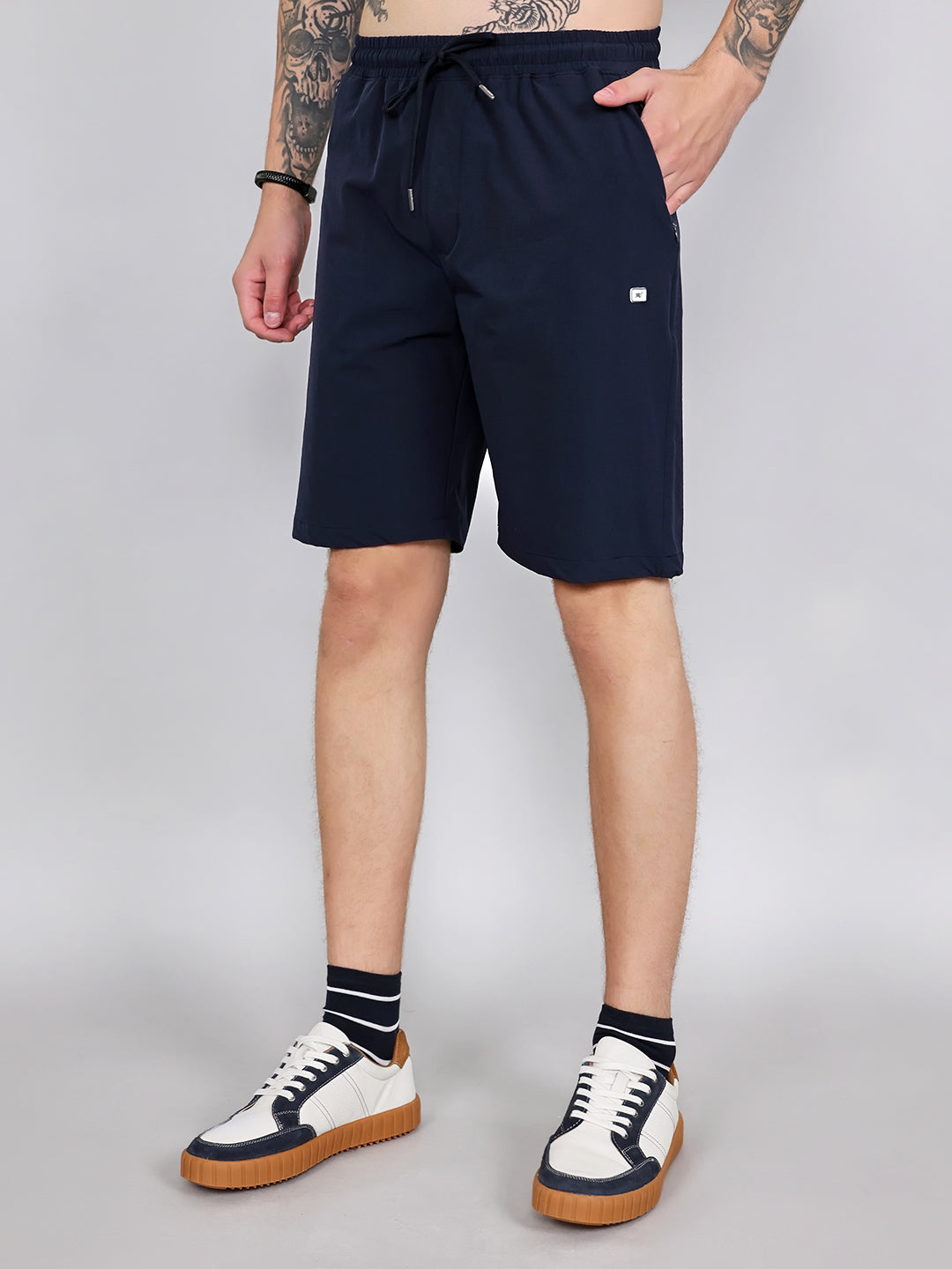 Men Blue Solid Regular Fit Shorts
