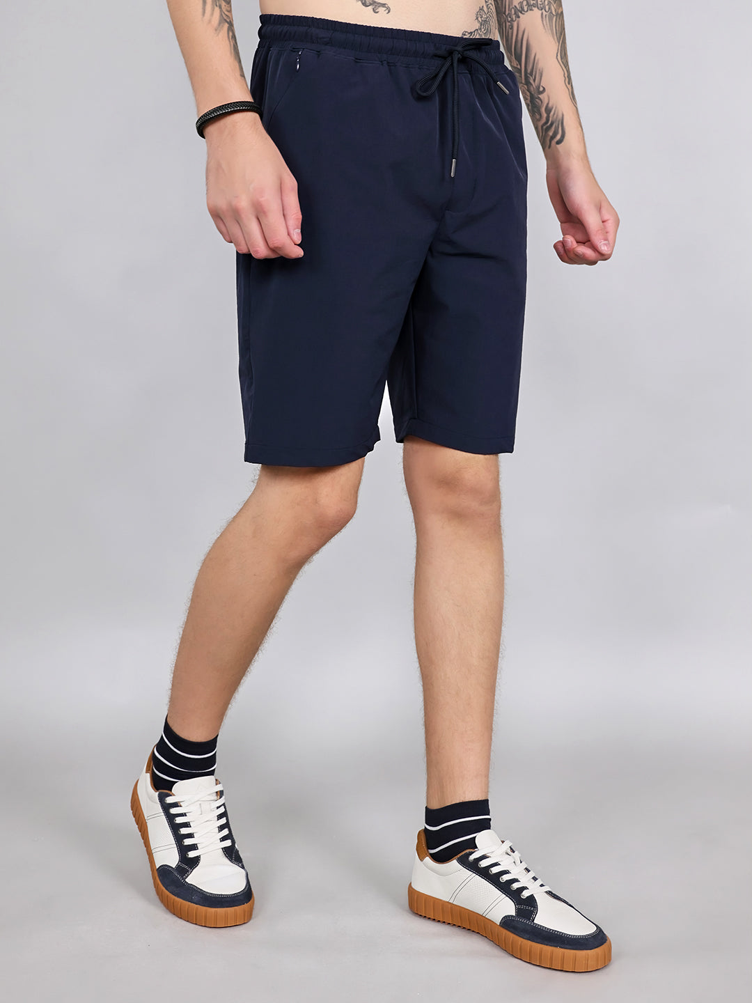 Men Blue Solid Regular Fit Shorts