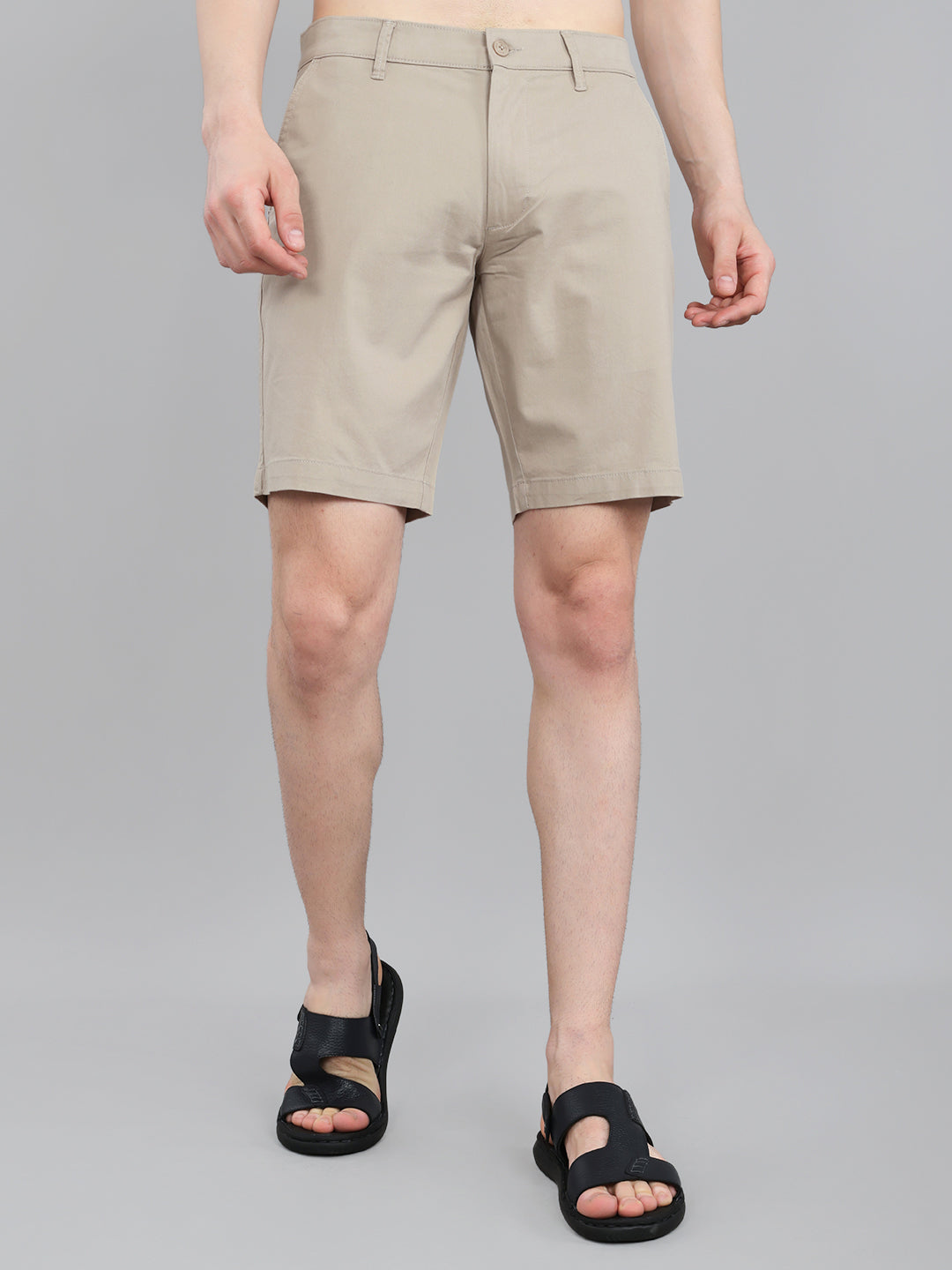 Men Beige Solid Regular Fit Shorts