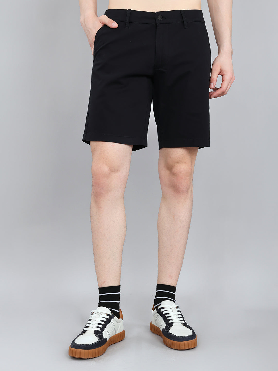Men Navy Blue Solid Regular Fit Shorts