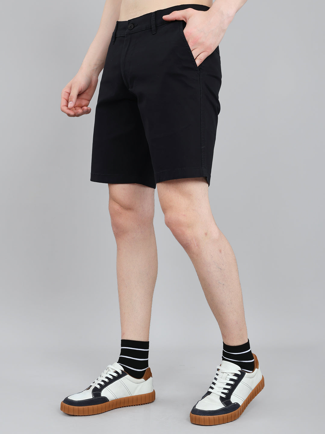 Men Navy Blue Solid Regular Fit Shorts