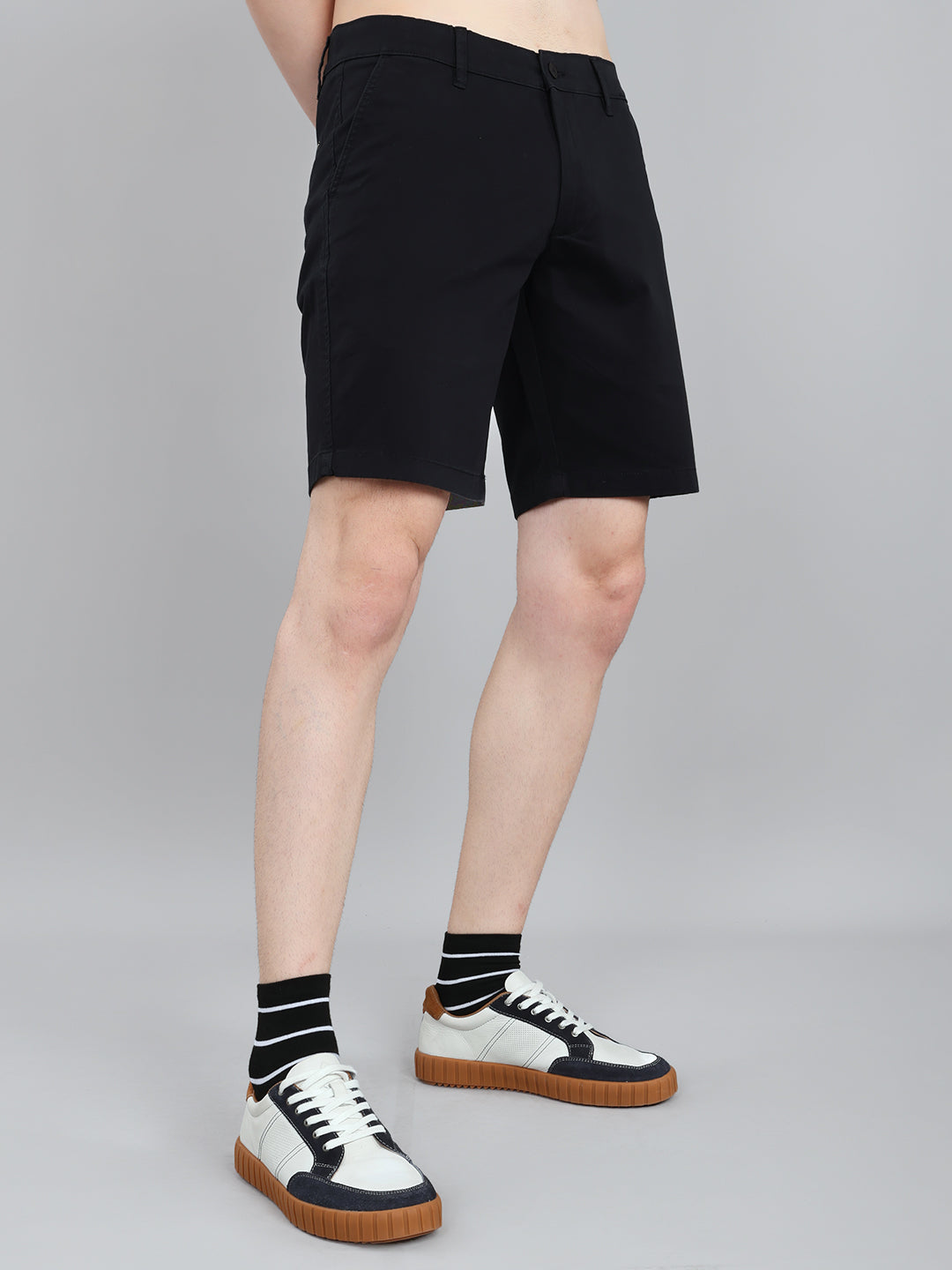 Men Navy Blue Solid Regular Fit Shorts