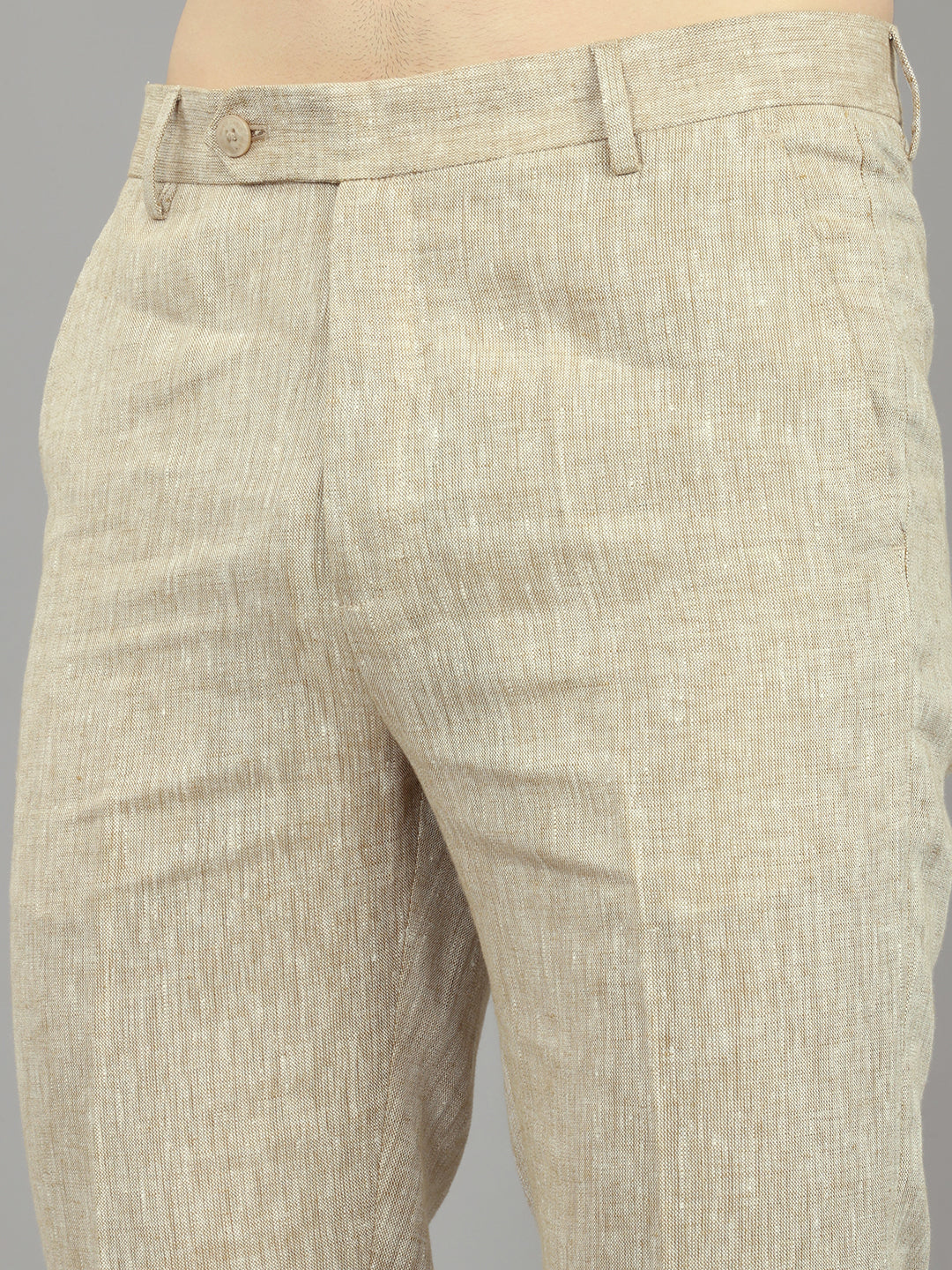 Men Khaki Solid Regular Fit Trouser