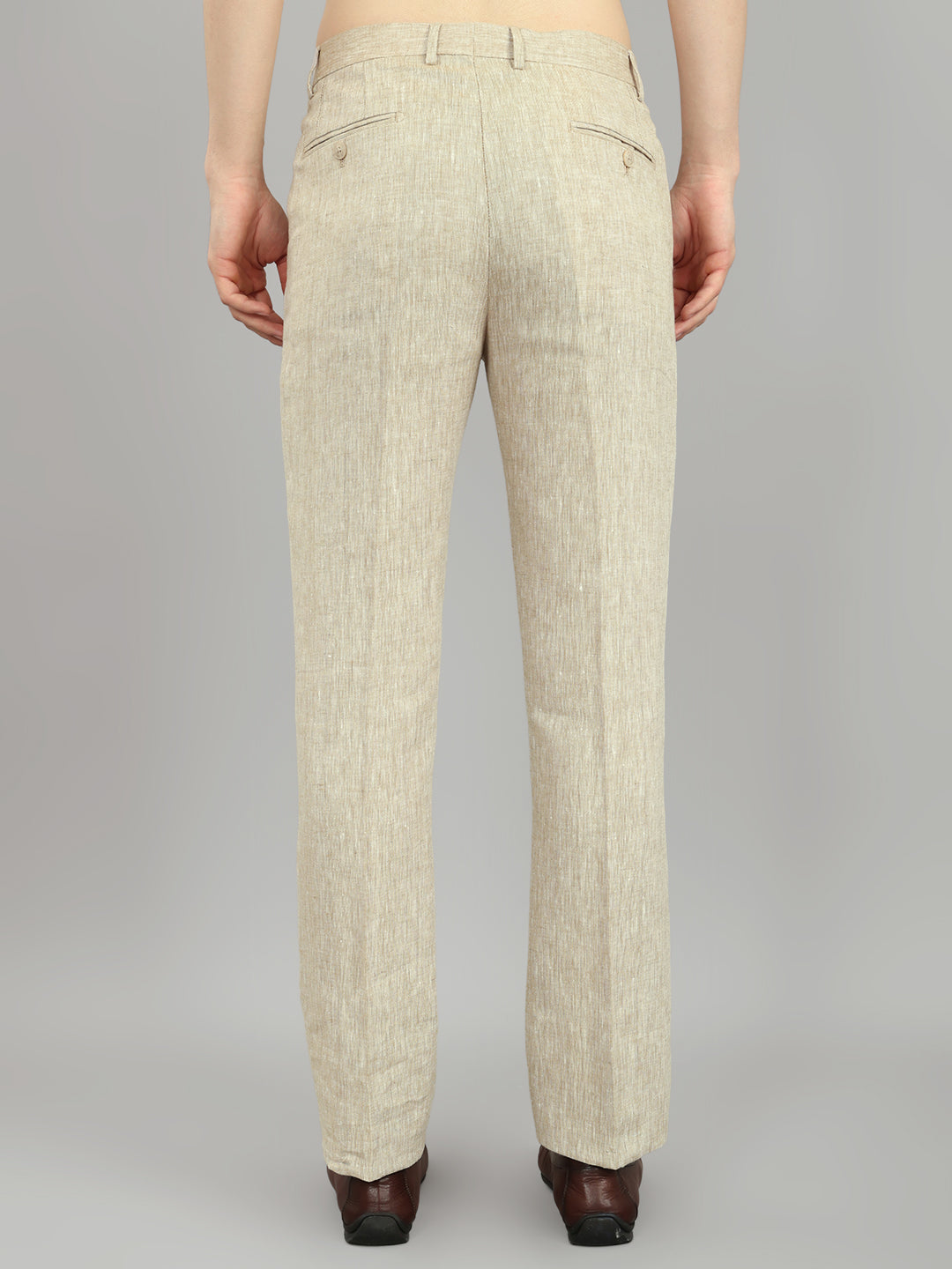 Men Khaki Solid Regular Fit Trouser