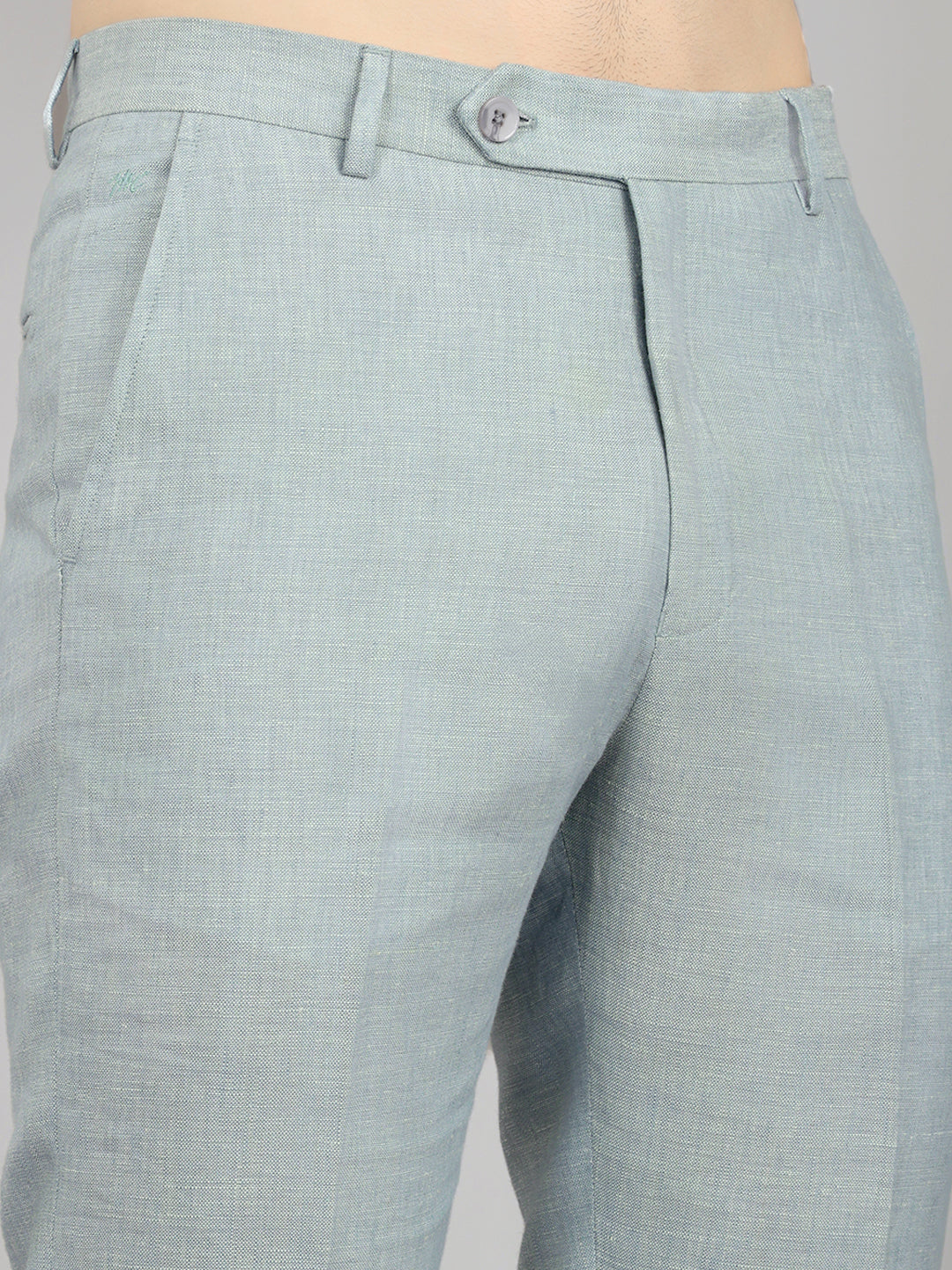 Men Light Blue Solid Regular Fit Trouser