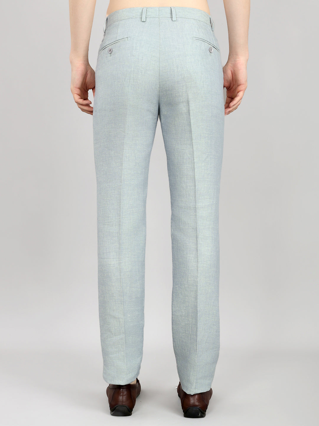 Men Light Blue Solid Regular Fit Trouser