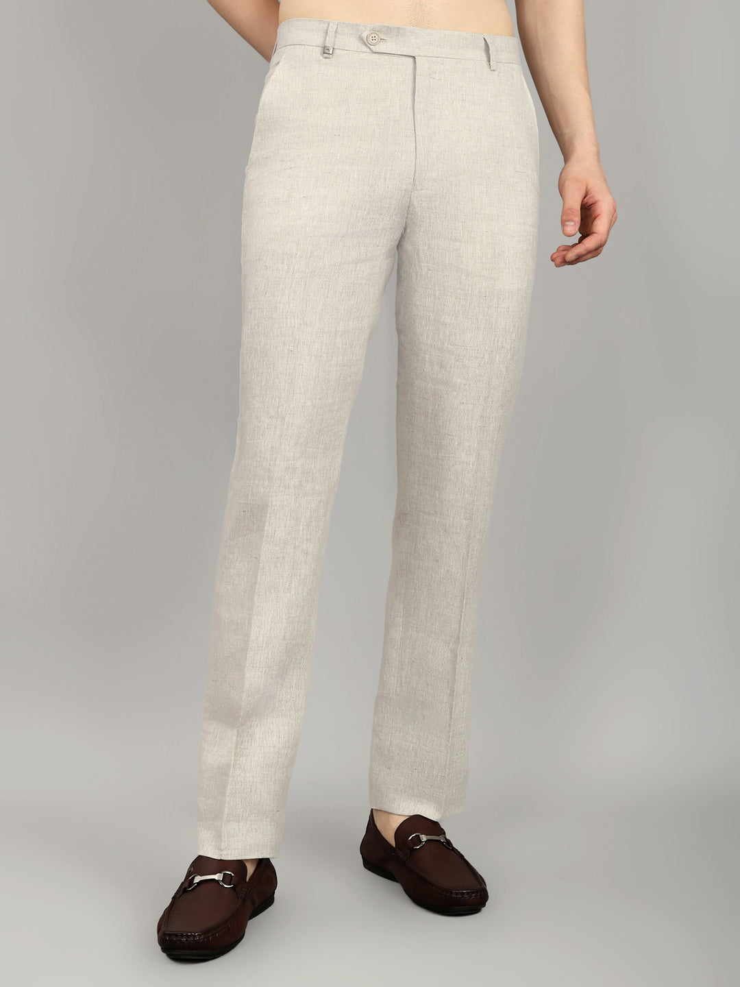 Men Beige Check Regular Fit Trouser