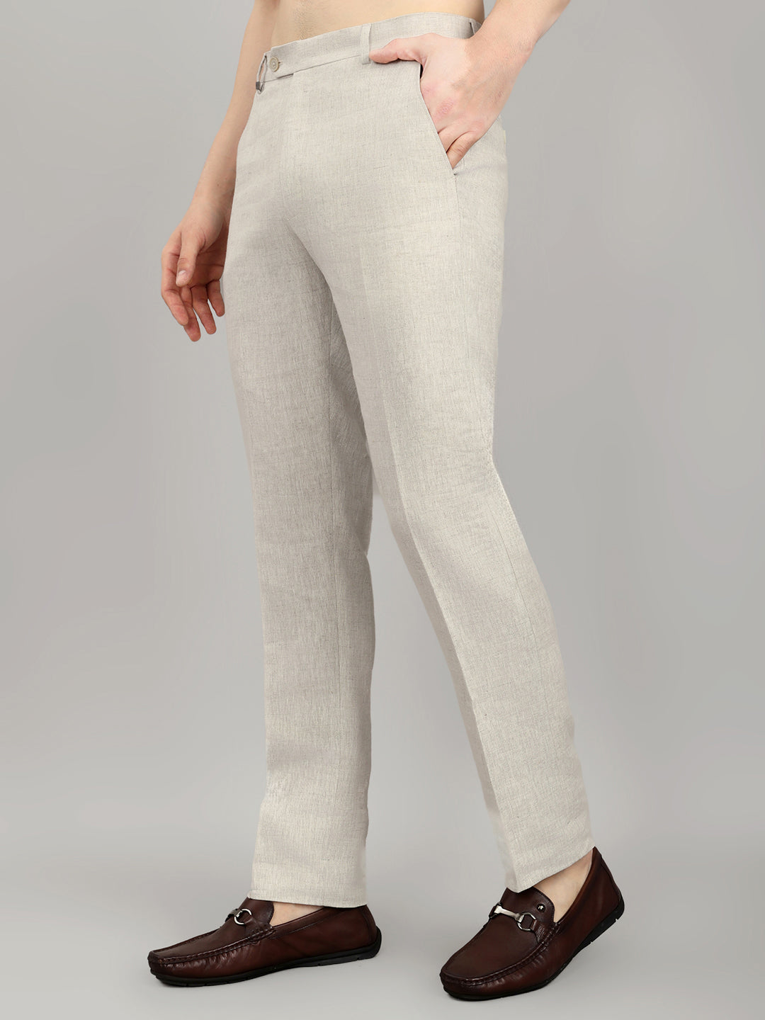 Men Beige Check Regular Fit Trouser