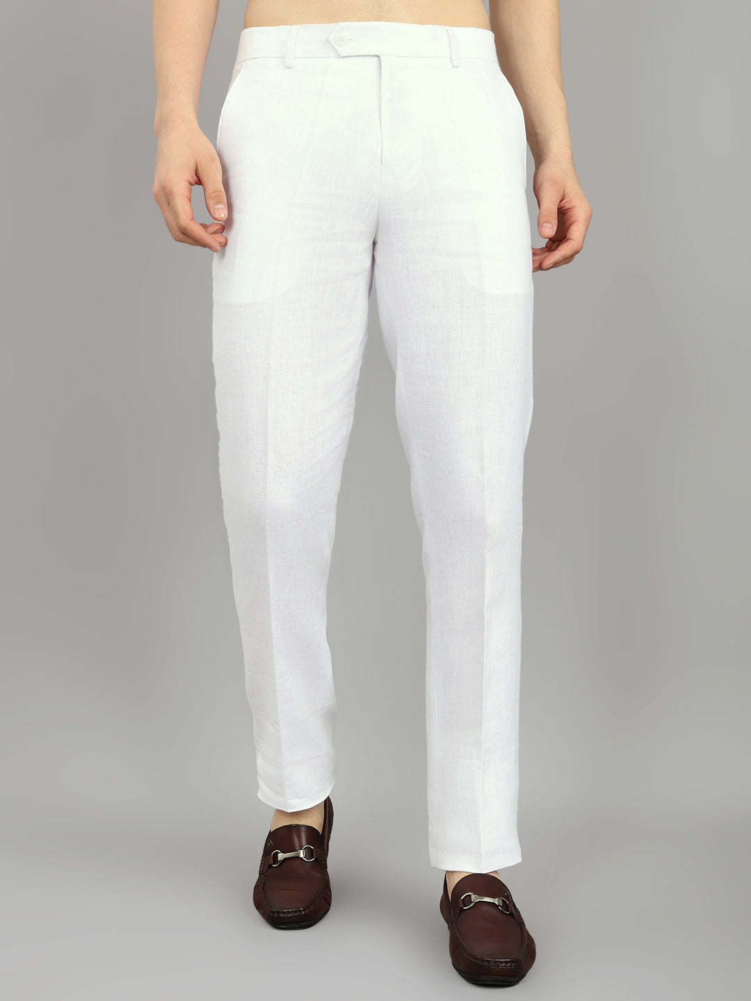Men White Solid Regular Fit Trouser