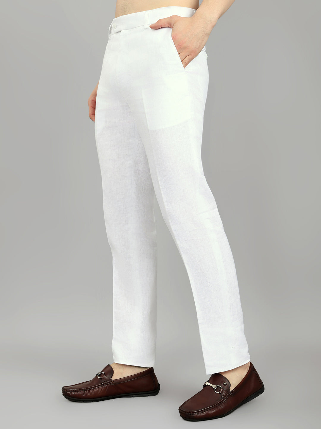 Men White Solid Regular Fit Trouser