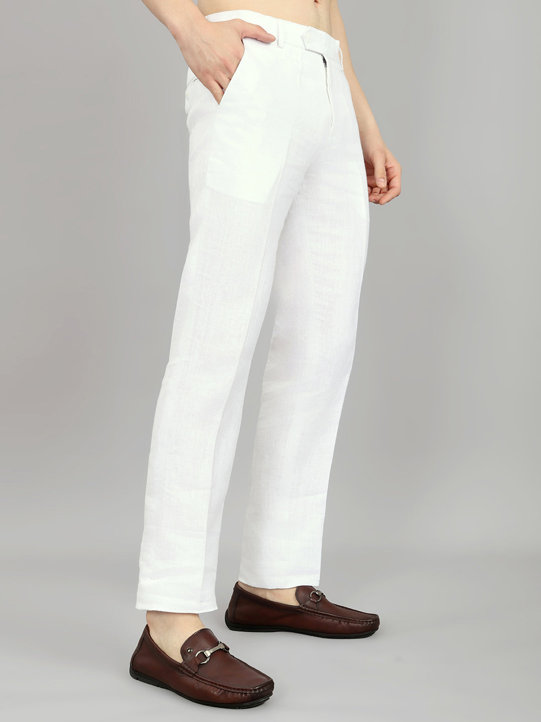 Men White Solid Regular Fit Trouser